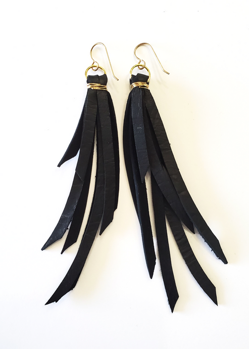 Black Leather Tassel Earrings
