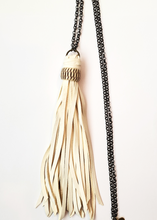 Load image into Gallery viewer, White Leather Tassel Necklace
