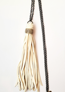 White Leather Tassel Necklace