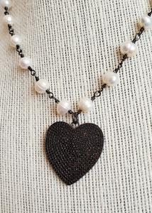 Pavé & Pearl Heart Necklace