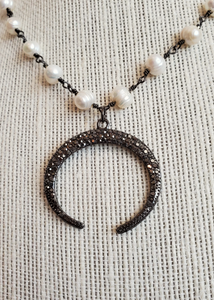 Pavé & Pearl Crescent Necklace