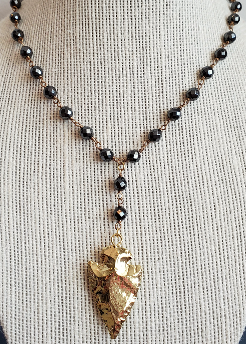 Reflective Rosary Arrowhead Necklace