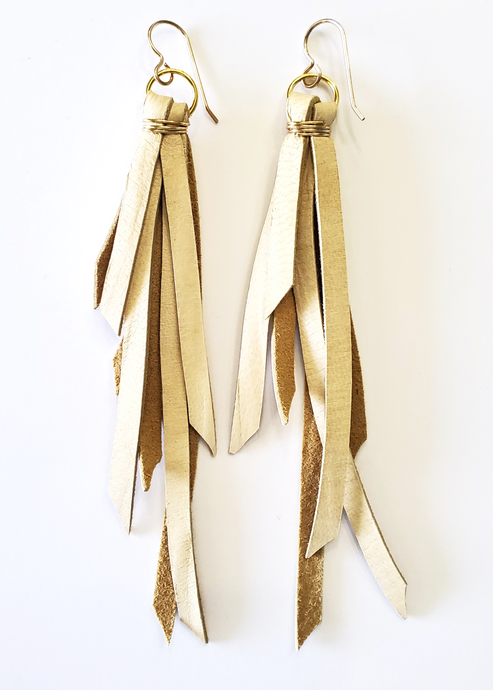 White Leather Tassel Earrings