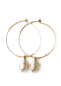 Freshwater Pearl Hammered Hoops